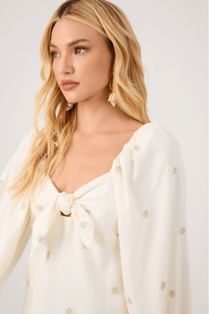 Vestido Curto Linho Bordado Lurex Sol