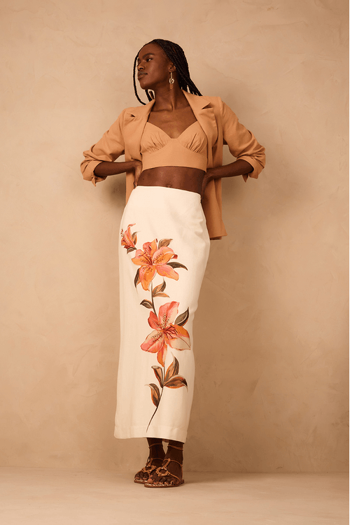 Saia Cropped Linho Estampa Pólen