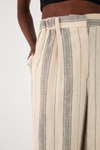 Calça Linho Listrado Elástico Costas