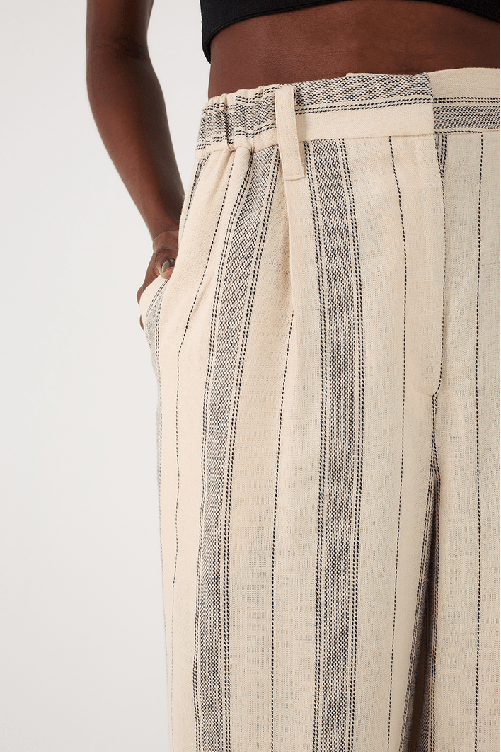 Calça Linho Listrado Elástico Costas