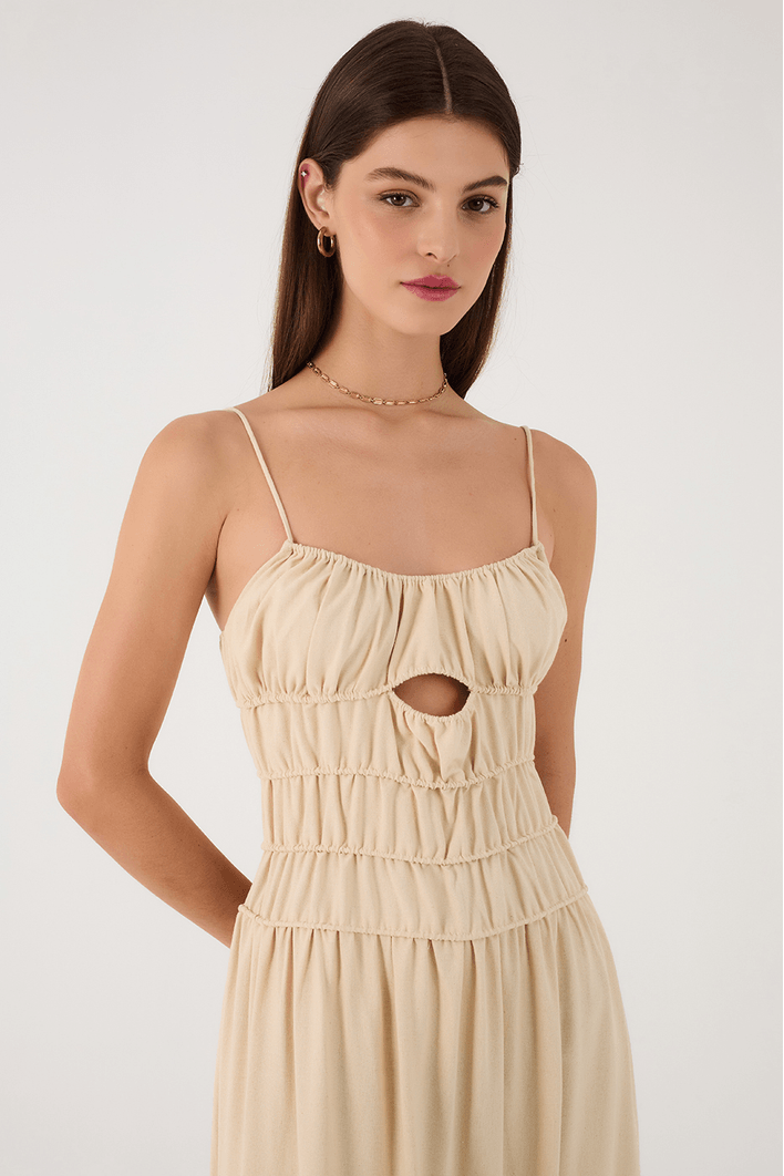 Vestido Cropped Linho Franzidos