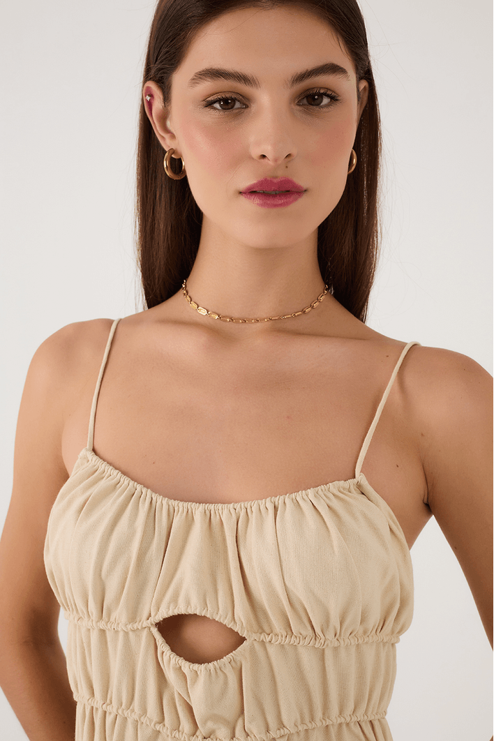 Vestido Cropped Linho Franzidos