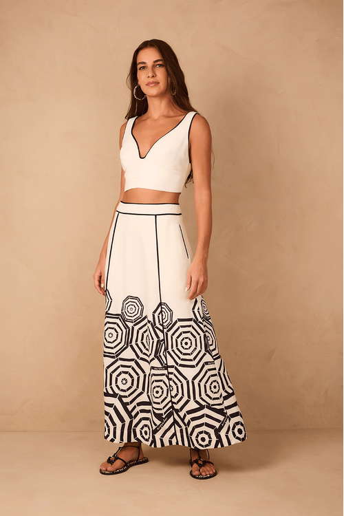 Saia Cropped Linho Estampa Praia