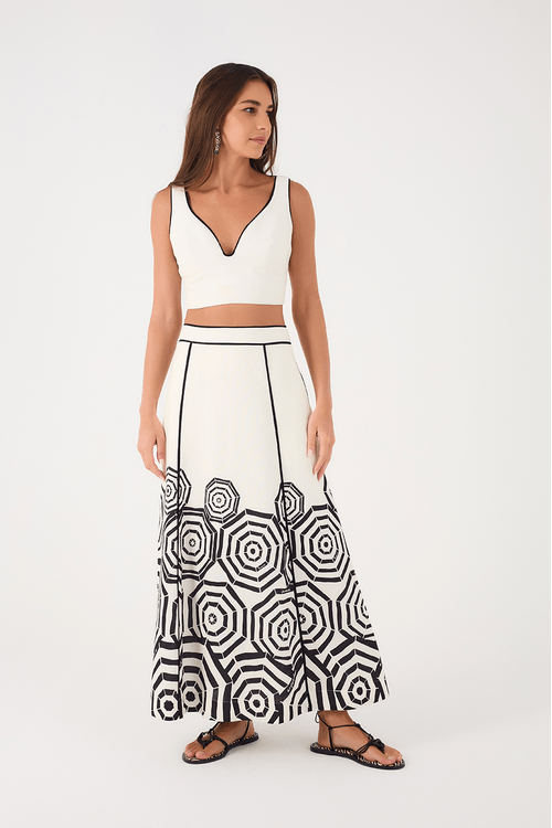 Saia Cropped Linho Estampa Praia