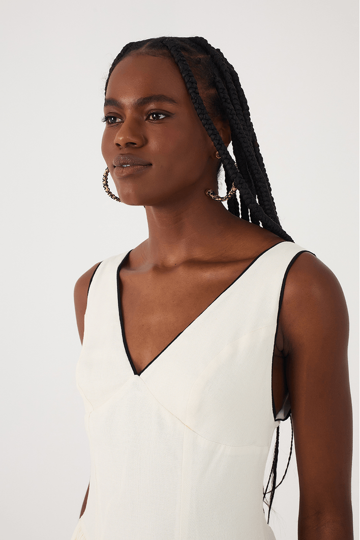 Vestido Midi Linho Estampa Praia