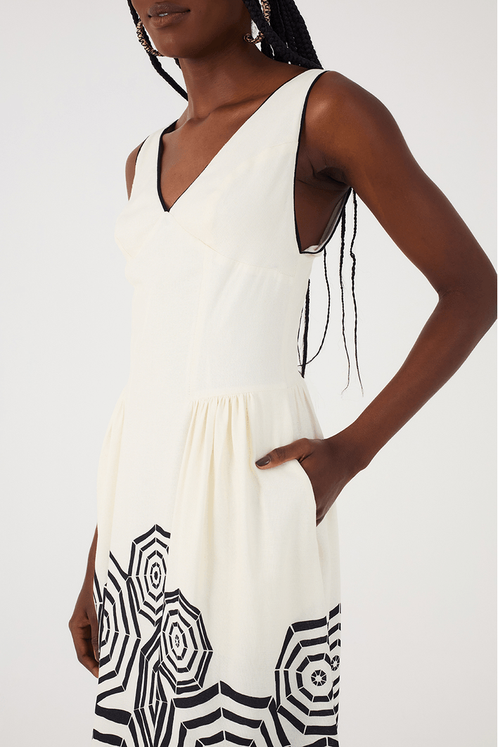 Vestido Midi Linho Estampa Praia