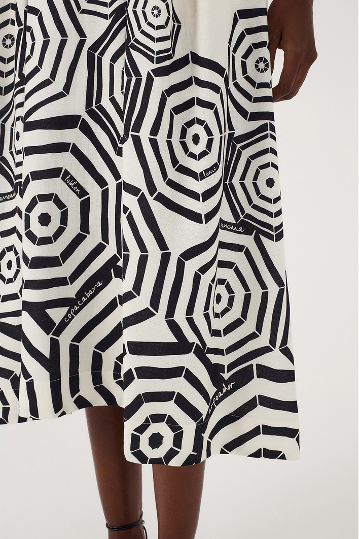 Vestido Midi Linho Estampa Praia