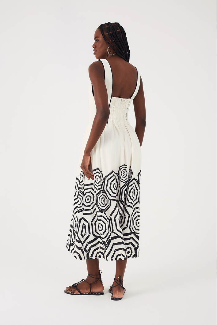 Vestido Midi Linho Estampa Praia