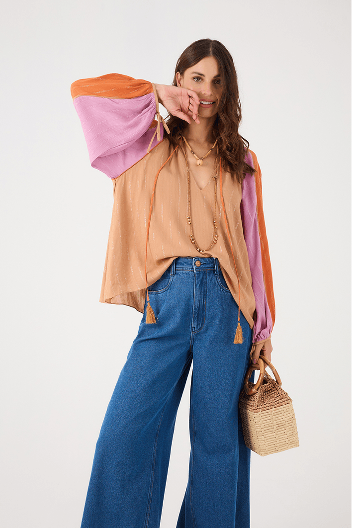 Blusa Bata Lurex Color