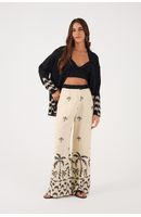 Calça Linho Pantalona Bordado Orla