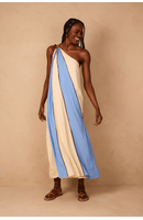 Vestido Crepe Recortes Color