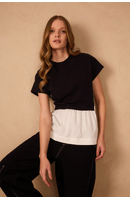 T-shirt Bata Malha Com Tecido