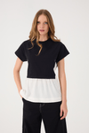 T-shirt Bata Malha Com Tecido