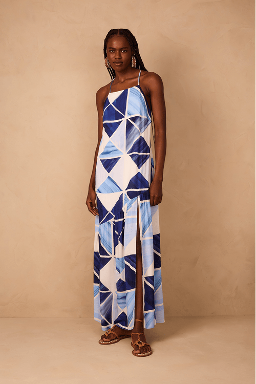 Vestido Longo Crepe Estampa Mosaico