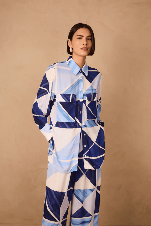 Camisa Crepe Estampa Mosaico