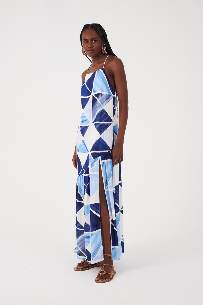 Vestido Longo Crepe Estampa Mosaico