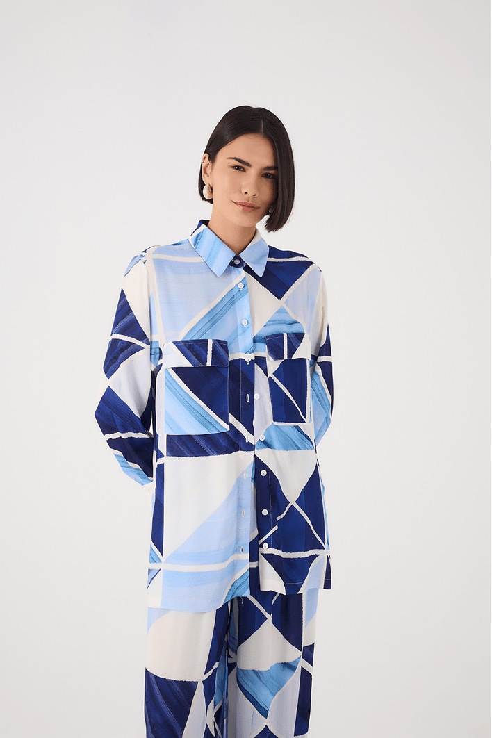 Camisa Crepe Estampa Mosaico