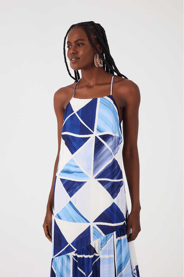 Vestido Longo Crepe Estampa Mosaico