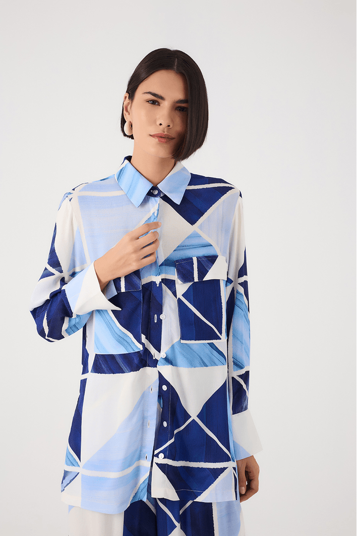 Camisa Crepe Estampa Mosaico