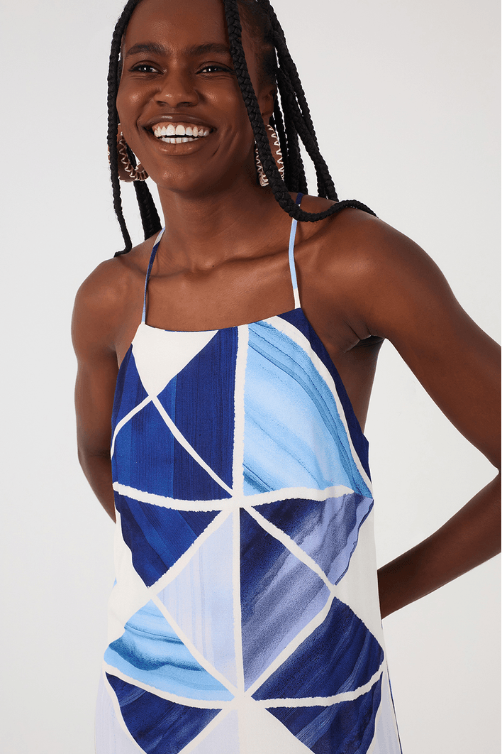 Vestido Longo Crepe Estampa Mosaico