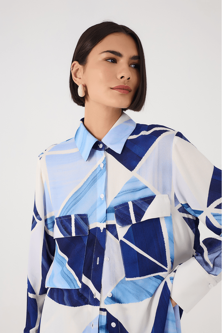 Camisa Crepe Estampa Mosaico