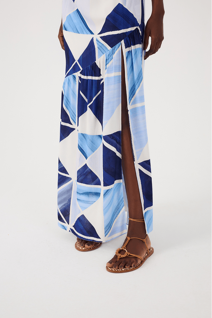 Vestido Longo Crepe Estampa Mosaico