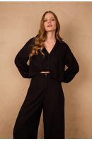 Camisa Cropped Listras Ombro Deslocado