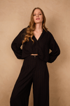 Camisa Cropped Listras Ombro Deslocado