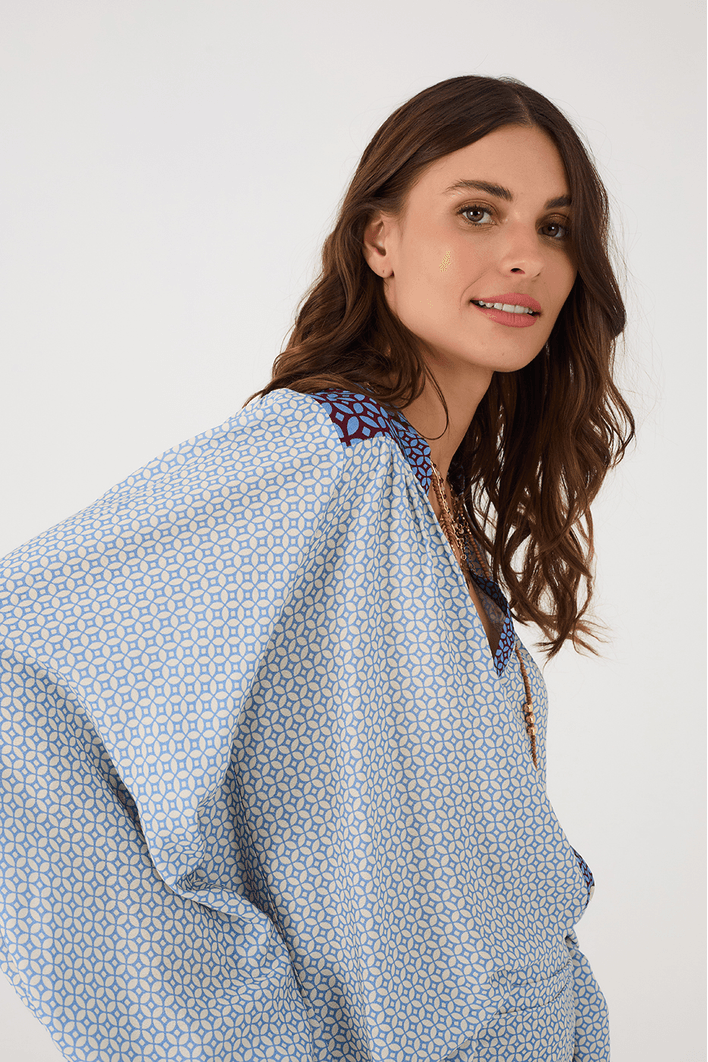 Camisa Bata Crepe Estampa Ladrilho