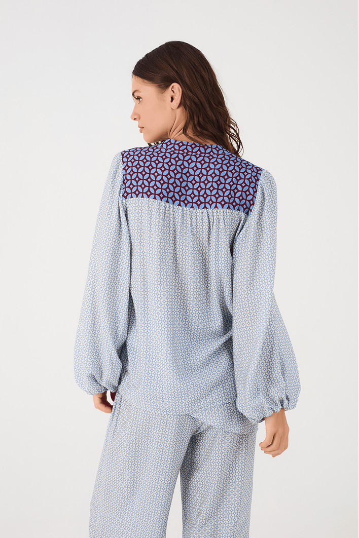 Camisa Bata Crepe Estampa Ladrilho