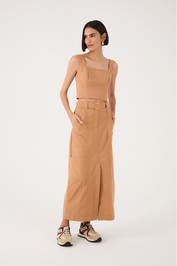 Saia Cropped Algodão Utilitária