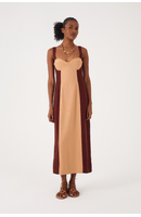 Vestido Linho Midi Bicolor