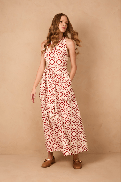 Vestido Midi Tricoline Estampa Cobogós