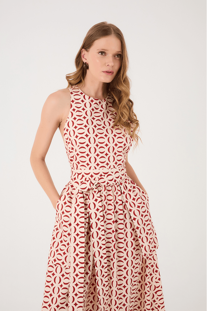 Vestido Midi Tricoline Estampa Cobogós