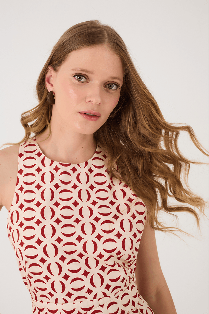 Vestido Midi Tricoline Estampa Cobogós