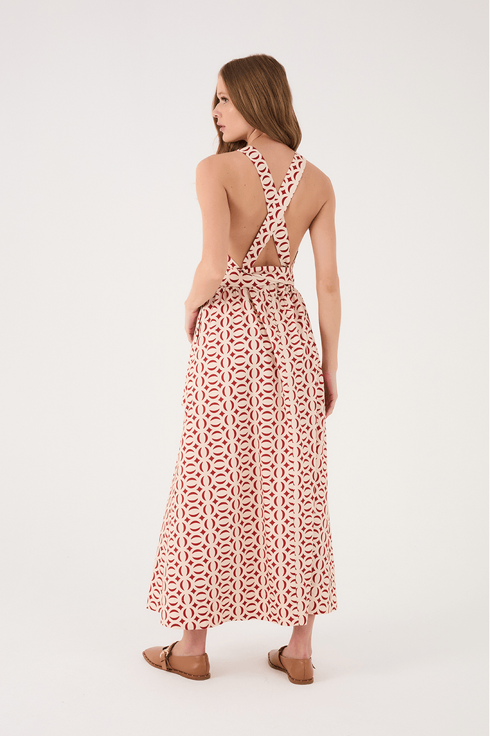 Vestido Midi Tricoline Estampa Cobogós