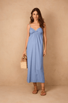 Vestido Midi Linho Busto Franzido