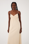 Vestido Midi Linho Busto Franzido