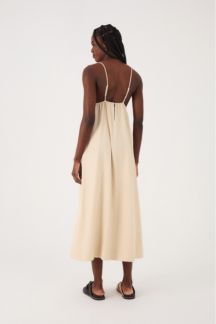 Vestido Midi Linho Busto Franzido