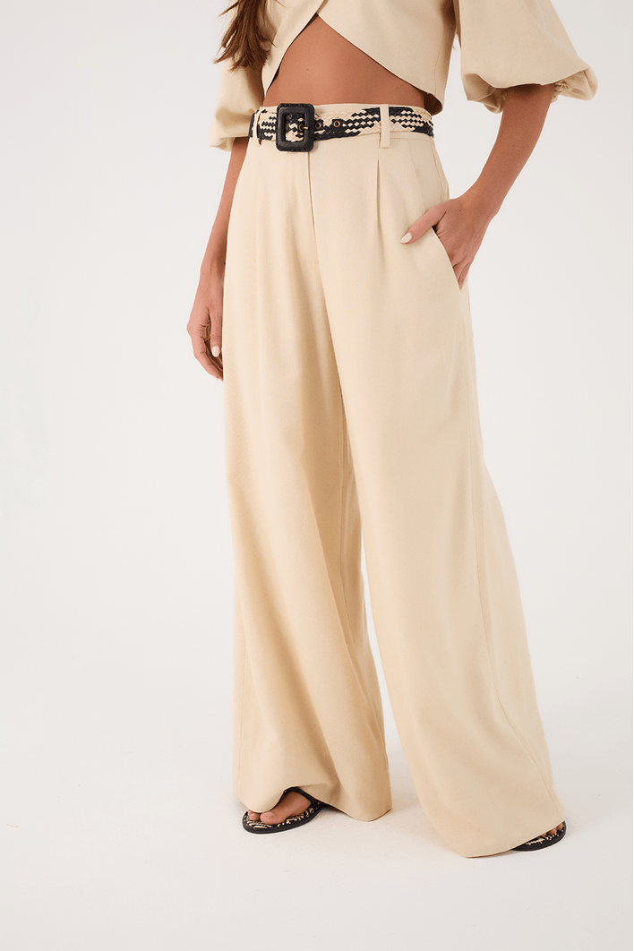 Calça Linho Pantalona Cós Elástico