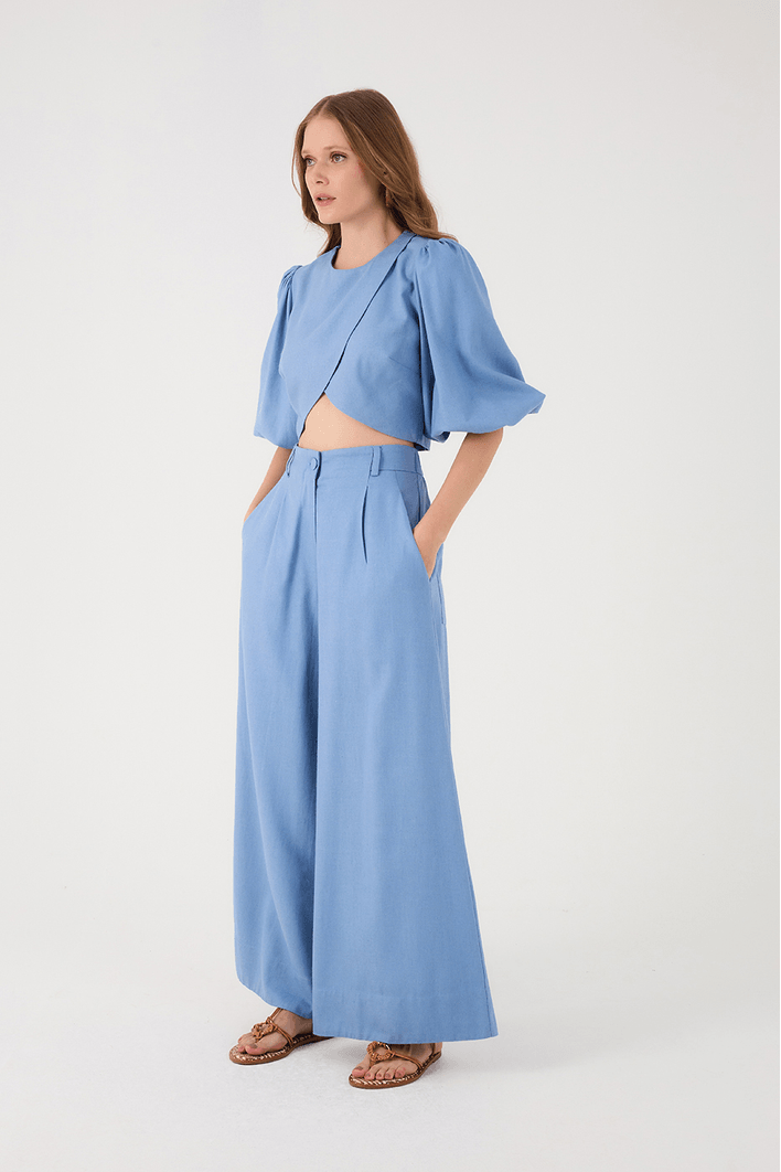 Calça Linho Pantalona Cós Elástico