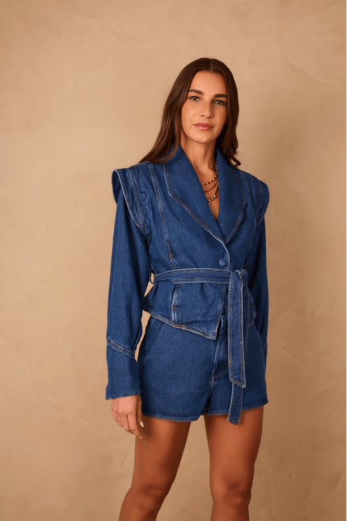 Jaqueta Colete Jeans Alfaiataria