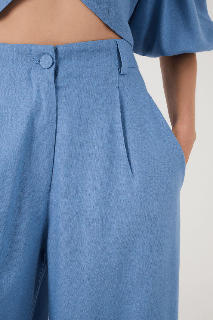 Calça Linho Pantalona Cós Elástico