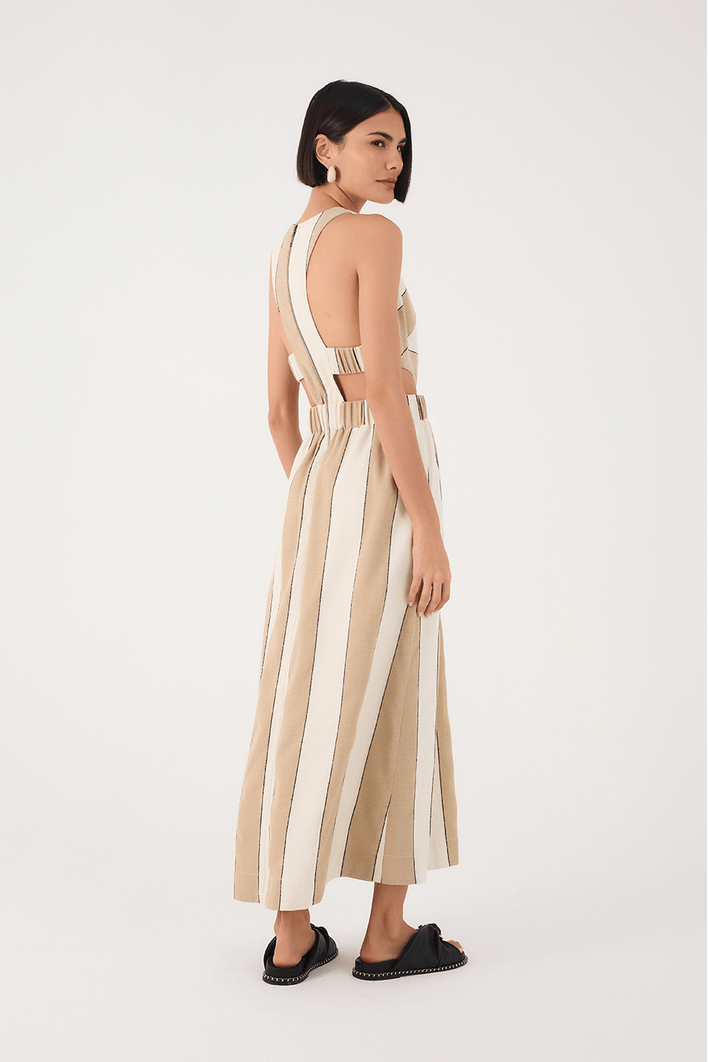 Vestido Cropped Linho Listras Recorte