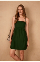 Vestido Curto Linho Bolsos Laterais