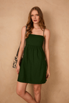 Vestido Curto Linho Bolsos Laterais