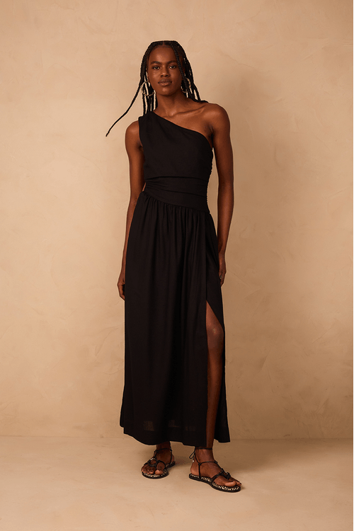 Vestido Longo Linho Cintura Deslocada