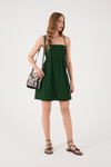 Vestido Curto Linho Bolsos Laterais