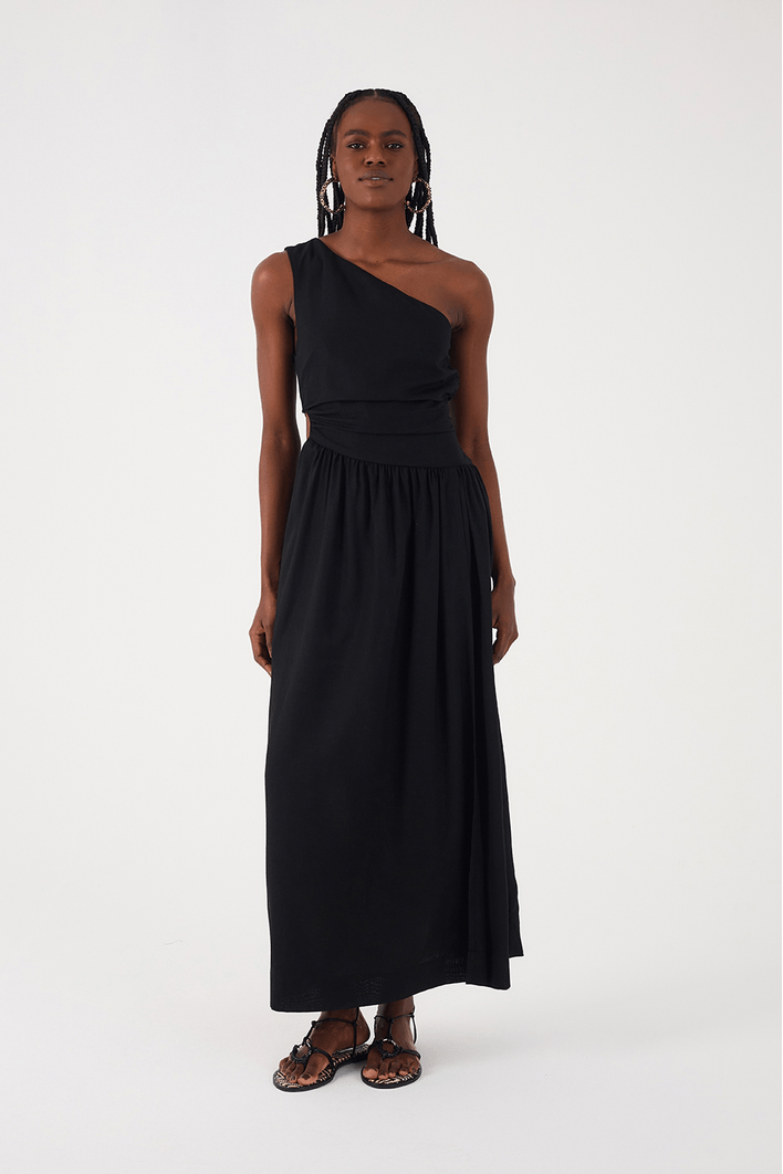 Vestido Longo Linho Cintura Deslocada