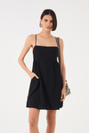 Vestido Curto Linho Bolsos Laterais